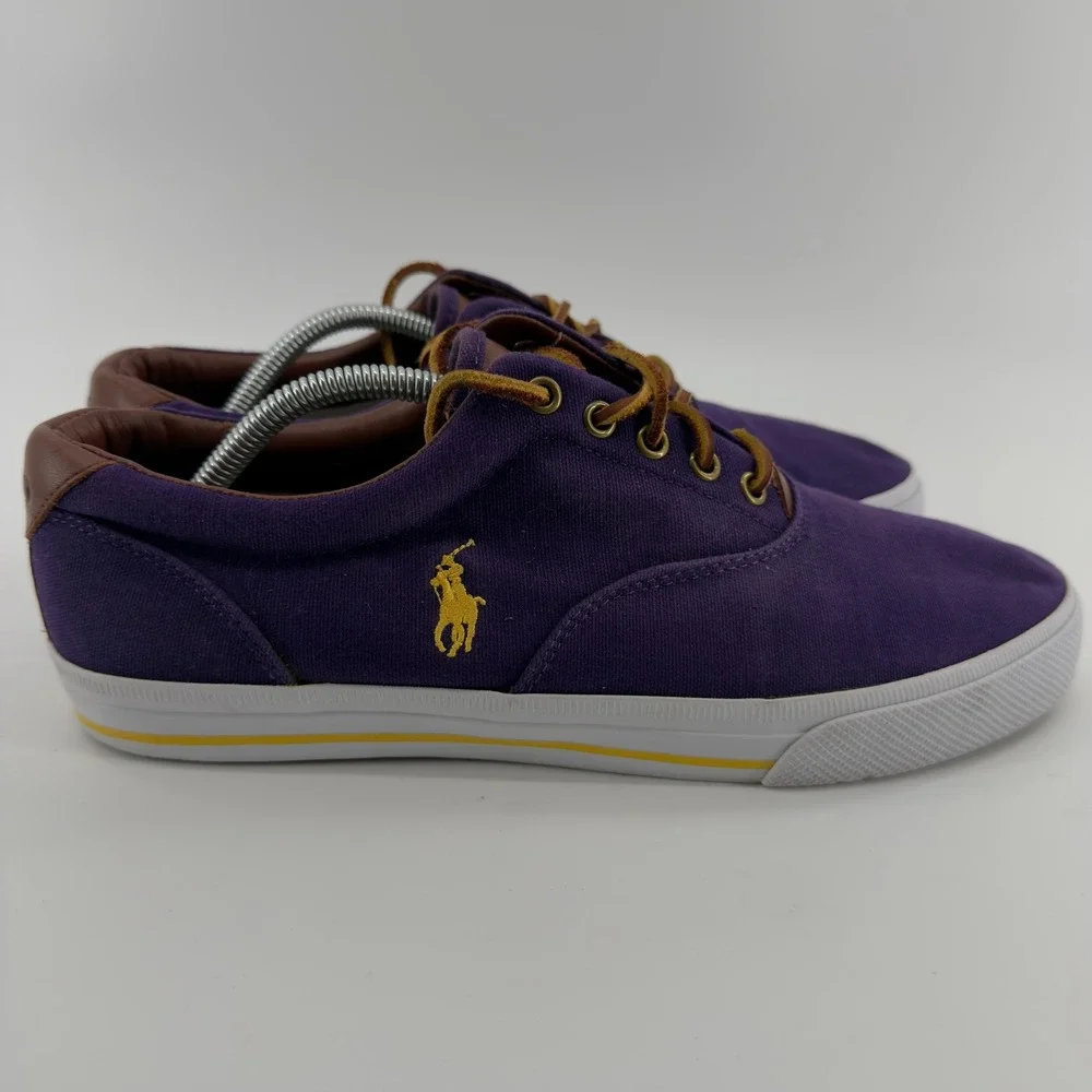 Polo Ralph Lauren Vaughn Mens 11D Purple Canvas Leather Sneakers Low Top Shoes